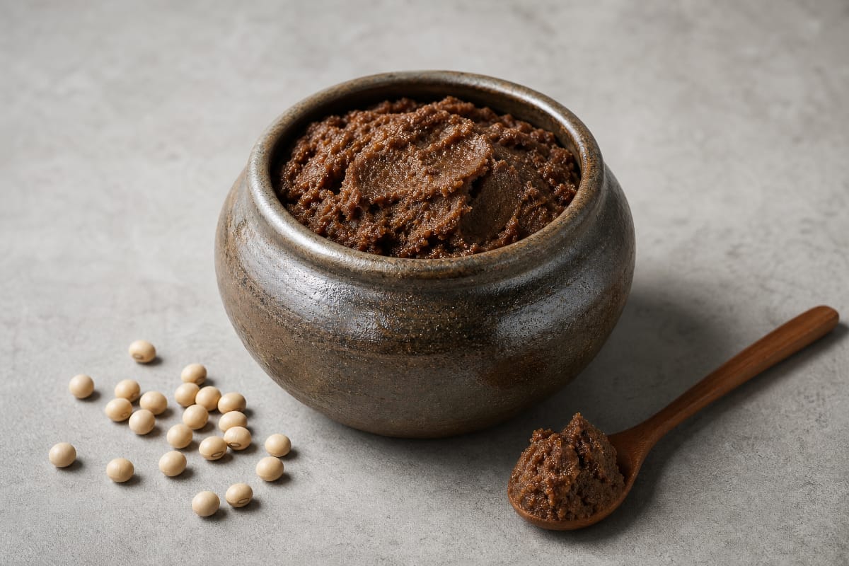 Doenjang, pâte de soja fermentée coréenne en bol céramique